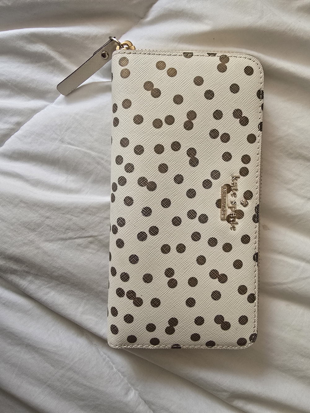 Kate Spade Cream Wallet with Brown Polka Dots and Gold Hardware